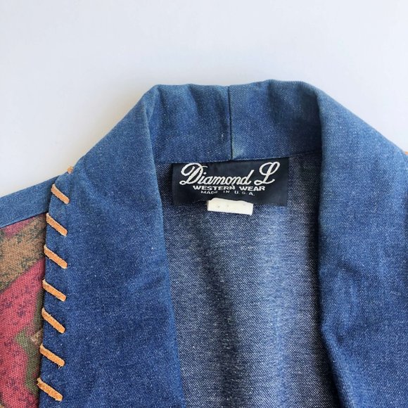 Vintage 80s Southwestern chambray jacket blazer S M - Picture 3 of 4